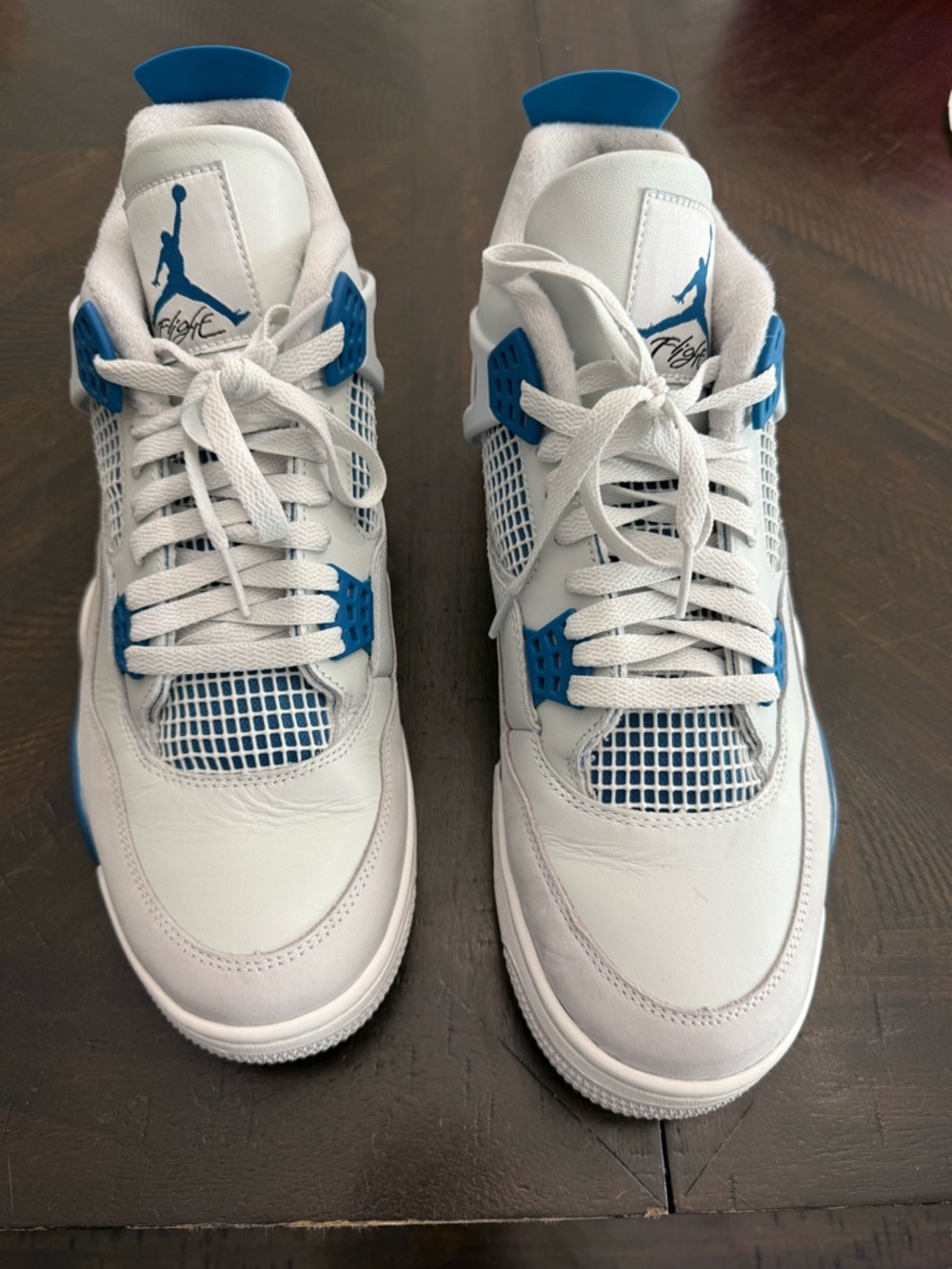 Jordan White and Blue Leather Basketball Sneakers